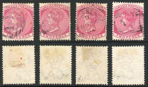 Jamaica SG19 2d wmk crown CA selection of Shades