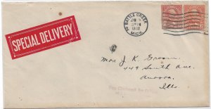 Battle Creek, MI to Aurora, IL 1932 Special Delivery 6c 4th Bureau x 2 (52431)