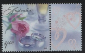 Australia 2003 MNH Sc 2124 $1 Rose wedding rings + labels