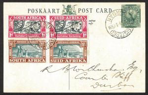 South Africa 1938 Postal Card Durban Local Post