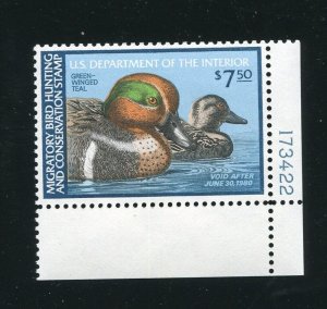 RW46 Green Winged Teal Federal Duck Stamp MNH Corner Tab 1979