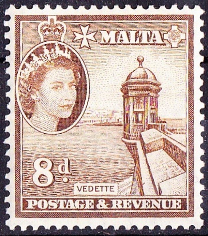 MALTA 1956 QEII 8d. Bistre-Brown SG275 MH