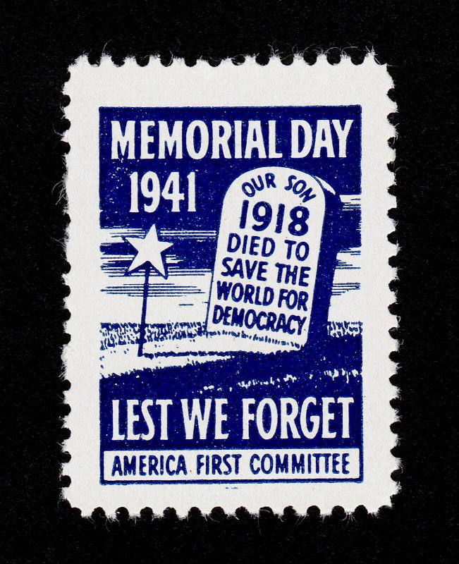 POSTER STAMP MEMORIAL DAY ⭐ LEST WE FORGET ⭐ 1941 MNH-OG (SCARCE)