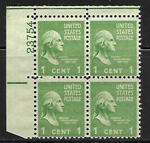 #804 Presidential Upper Left Plate Block #23754 F VF NH DCV=$1.25