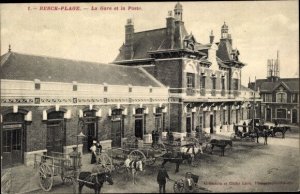 France Postcard Berck Plage Pas de Calais, Rail Station, Post Office, Carriages