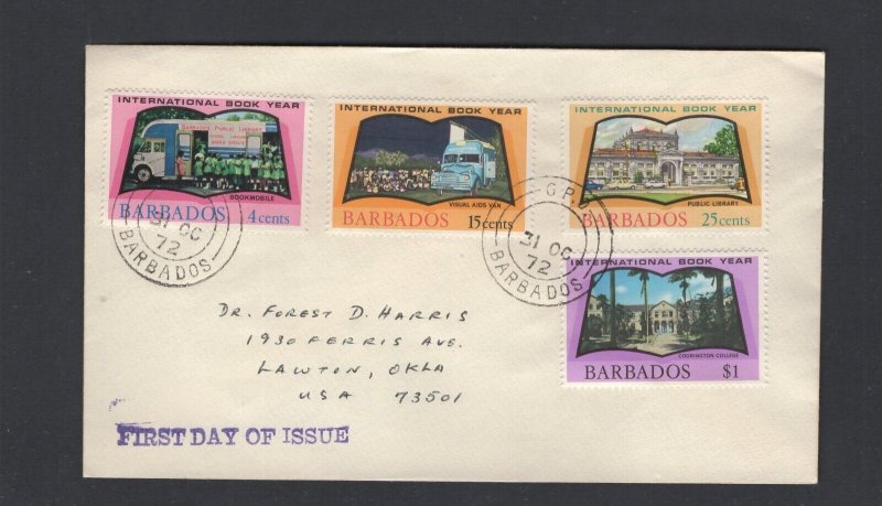 Barbados #376-79  (1972 Book Year set) on addressed non-cachet FDC