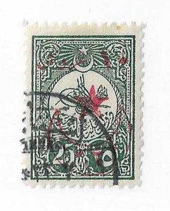 Turkey Sc #391 10pi on 25pi dk green used VF