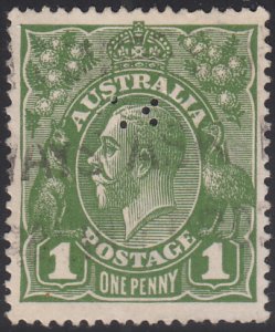 Australia 1914-24 used Sc #23 1p George V green Variety Perfin