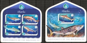 Maldive Islands 2018 Marine Life Fishes Sharks II sheet MNH