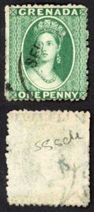 Grenada SG19 1d Green wmk Small Star (sideways) Rough Perf 14.5 Cat 9.50 pounds