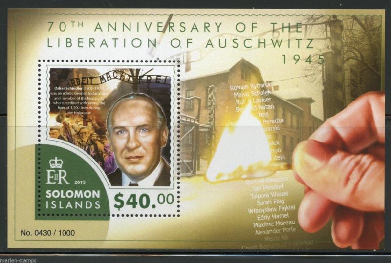 SOLOMON ISLANDS 2015 70th ANNIVERSARY OF THE LIBERATION OF AUSCHWITZ S/S NH