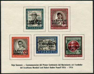 Nicaragua C386a note,MNH.Michel 1407-1411 Bl.63. Scouting,1965.Lord Baden-Powell