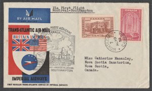 1939 CANADA FIRST FLIGHT #241,243 Montreal to Southampton Imperial Airways Cover
