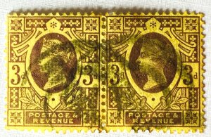 GB 1887-92 QV 3d pair Used SG#203 GB3983