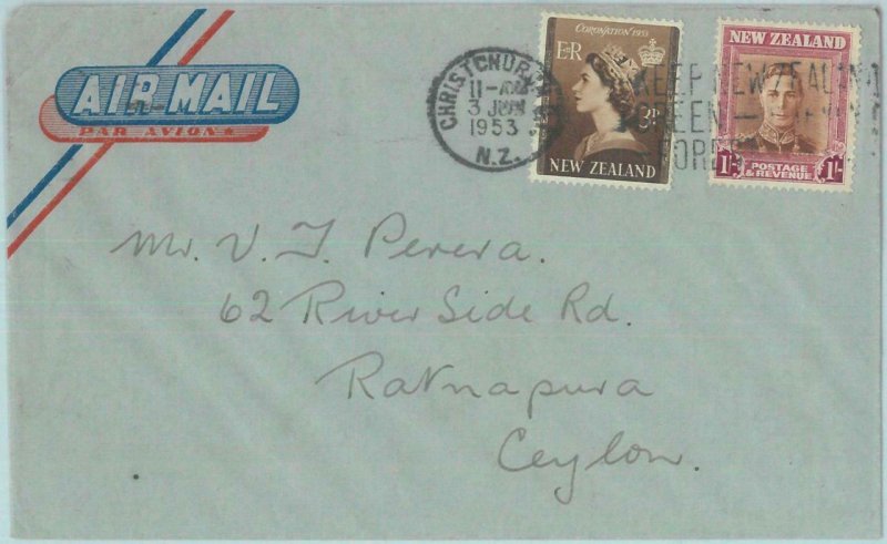 83401 - NEW ZEALAND  - Postal History - COVER to CEYLON   1953 - FOREST Fire