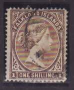Falkland Is.-Sc#18a- id9-used 1sh QV bister brown-1896-any rainbow colouring