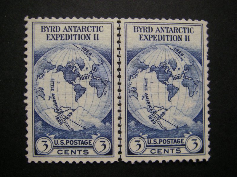 Scott 753, 3 cent Byrd Expedition, Horizontal Pair with Vertical Line, CV $32+