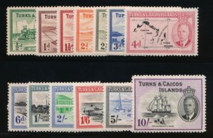 TURKS AND CAICOS 105-117 MINT F-VF LH/HINGED KGVI