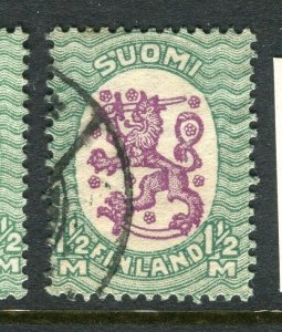 FINLAND; 1917-29 early Lion Type fine used hinged Shade of 1.5M. value