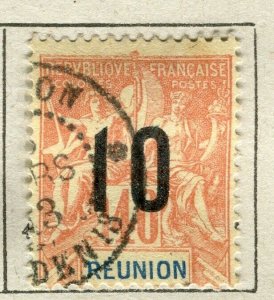 FRENCH COLONIES; REUNION early 1912 surcharged type used hinged 10/40c. value