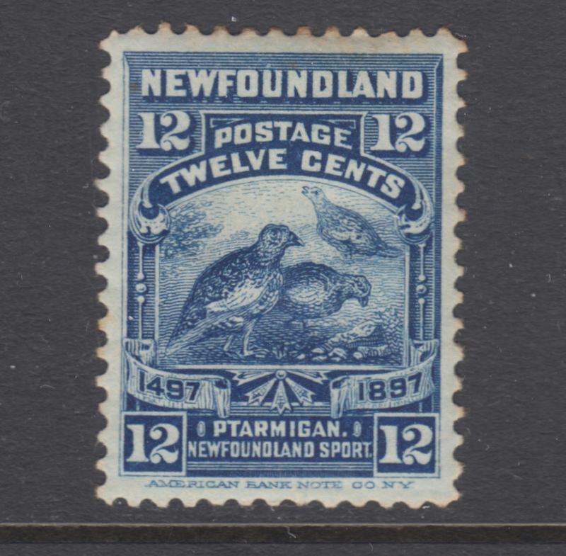 Newfoundland Sc 69 MLH. 1897 12c dark blue Ptarmigan, few toned perf tips