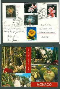 Monaco  Postcard 1981. Soft Corals. Scott #. 1259-61-64-65-67. Address: Sweden