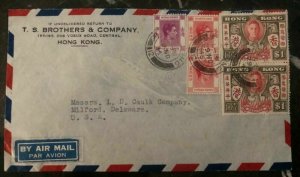 1947 Hong Kong Commercial Airmail Cover To Milford DE USA Peace Issue Stamp