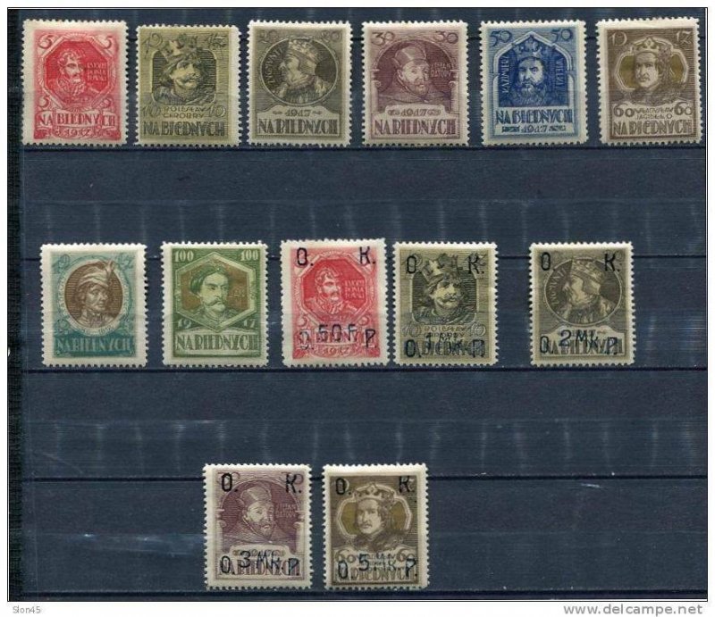 Poland 1917 MH Charity stamps Overprint Faults