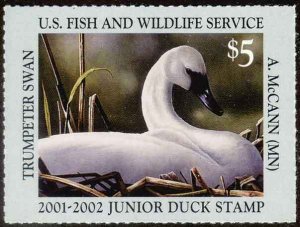 US JDS9 $5 2001 Junior Duck Stamp Trumpeter Swan VF NH