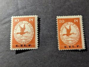Mint 1912 Germany Airmail Stamps Erste Deutsche Rhein EELP Overprint 10 Pf 20 Pf