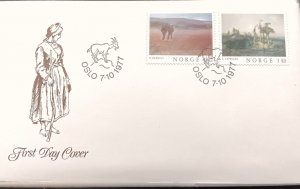 D)1977, NORWAY, FIRST DAY COVER, ISSUE, NORWEGIAN PAINTING, SATURDAY AFTERNOON