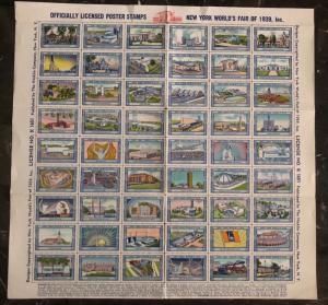 USA Oficial Licensed Poster Stamps New York World Fair Of 1939 Mint Unused