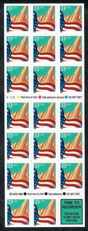 #3278e Flag over City booklet pane of 20, plate V2222