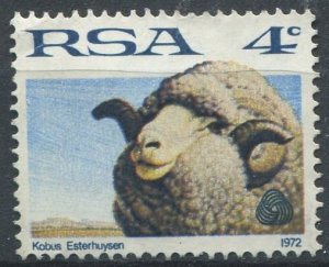 South Africa Sc#371 Used, 4c blue & multi, Merino sheep and lamb (1972)