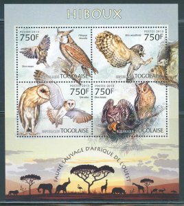 TOGO 2013 WILD ANIMALS OF WEST AFRICA OWLS BIRDS SHEET