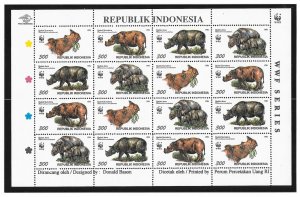 INDONESIA SC 1673 NH STRIP+SOUVENIR SHEET+MINISHEET of 1996 - WWF - ANIMALS