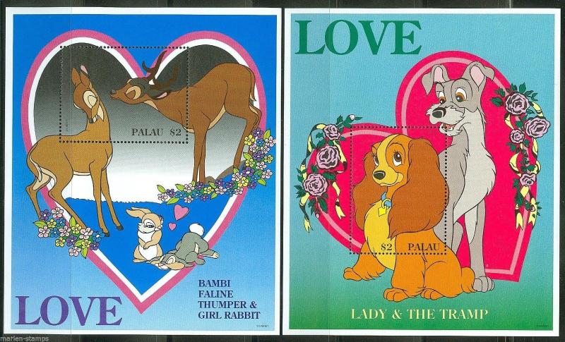 PALAU  DISNEY SCOTT#394/95 LOVE  SET OF SOUVENIR SHEETS MINT NH