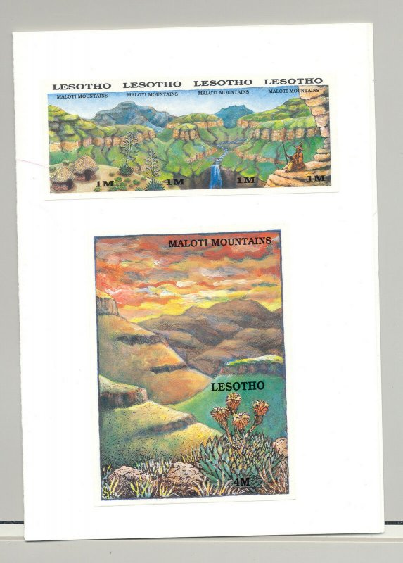 Lesotho #720-721 Mountains, Waterfalls 1v Strip of 4 & 1v S/S Imperf Proofs
