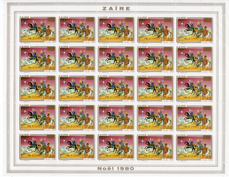 Zaire 1990 Sc#1318 CHRISTMAS THE THREE KINGS MINI-SHEETLET GOLD OVPT.SHEETLET
