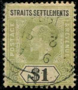 Straits Settlements SC# 102  Edward VII $1.00 Used  wmk 2