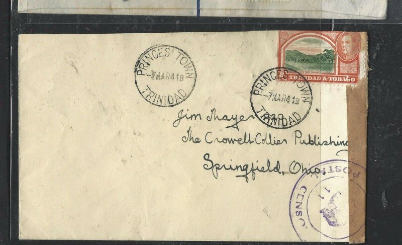 TRINIDAD & TOBAGO COVER (P2707B)  KGVI 8C CENSOR COVER PRINCESTOWN TO USA 1941