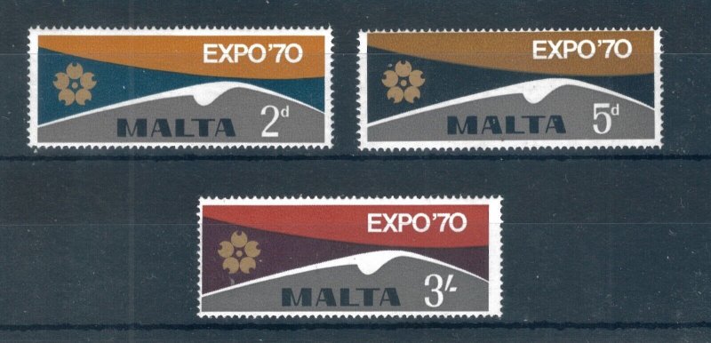 Malta 1970 World Fair, Osaka full set of stamps. MNH. Sg 438-440