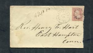 Postal History - Southington CT 1865 Fancy Circle Wedge Cancel #65 Cover B0265