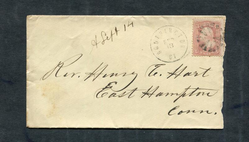 Postal History - Southington CT 1865 Fancy Circle Wedge Cancel #65 Cover B0265