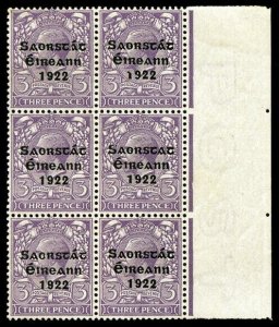 Ireland 1922 KGV 3d bluish violet block NO ACCENT variety VFM / MNH. SG 57,57a.