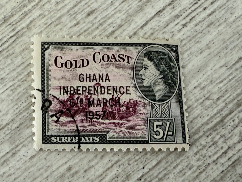 Ghana #12 used, Stamps of Gold Coast overprinted, 1952-54,  5sh, 2024 SCV $0.25