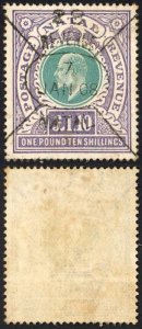 Natal SG143 One Pound 10/- Green and Violet Fiscal Cancel (creased)