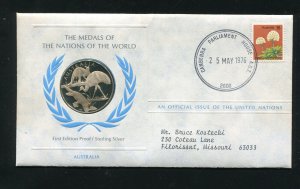 1976 United Nations Sterling Silver Australia Medal & Stamp