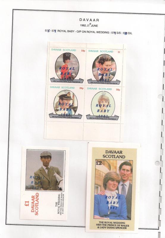 SCOTLAND - DAVAAR - 1982 - Royal Baby o/p - 4v Perf, Min, Souv Sheets - MLH