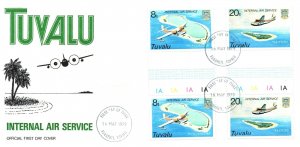 TUVALU - INTERNAL AIR SERVICE SET OF 4 GUTTER BLOCK ON CACHETED FDC 1979